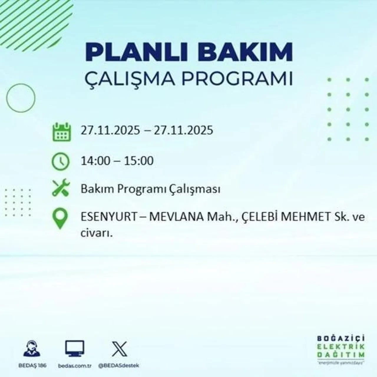 27 Kasım 2025 İstanbul elektrik kesintileri 