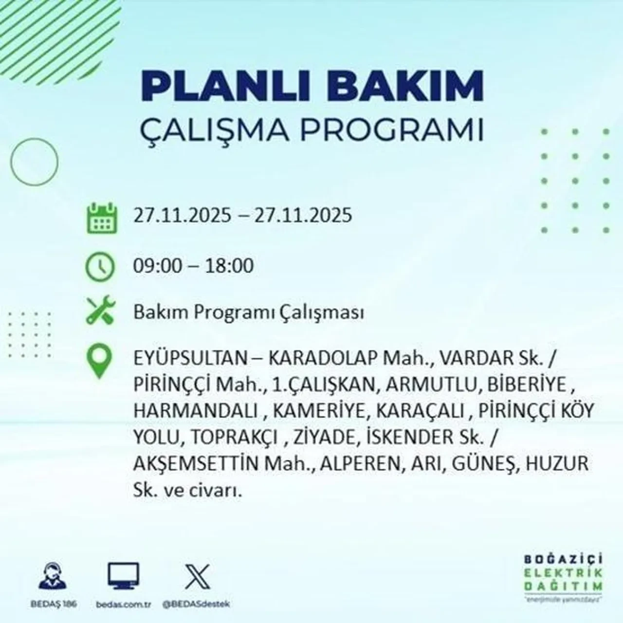 27 Kasım 2025 İstanbul elektrik kesintileri 