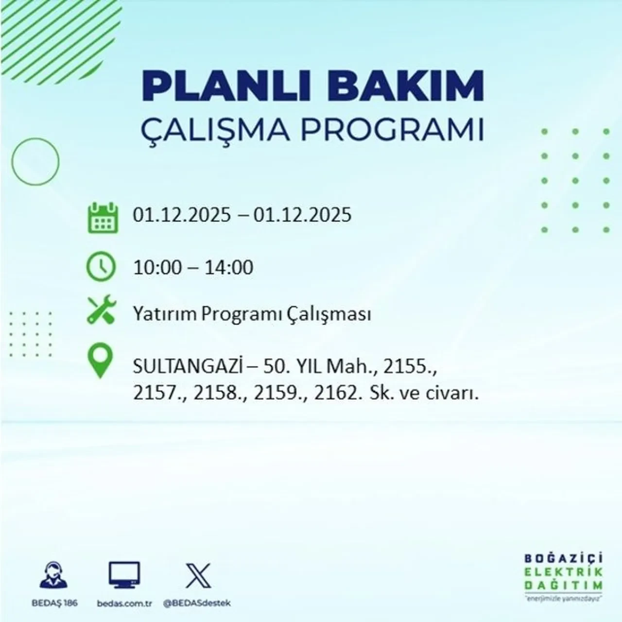 1 Aralık 2025 İstanbul planlı elektrik kesintileri 