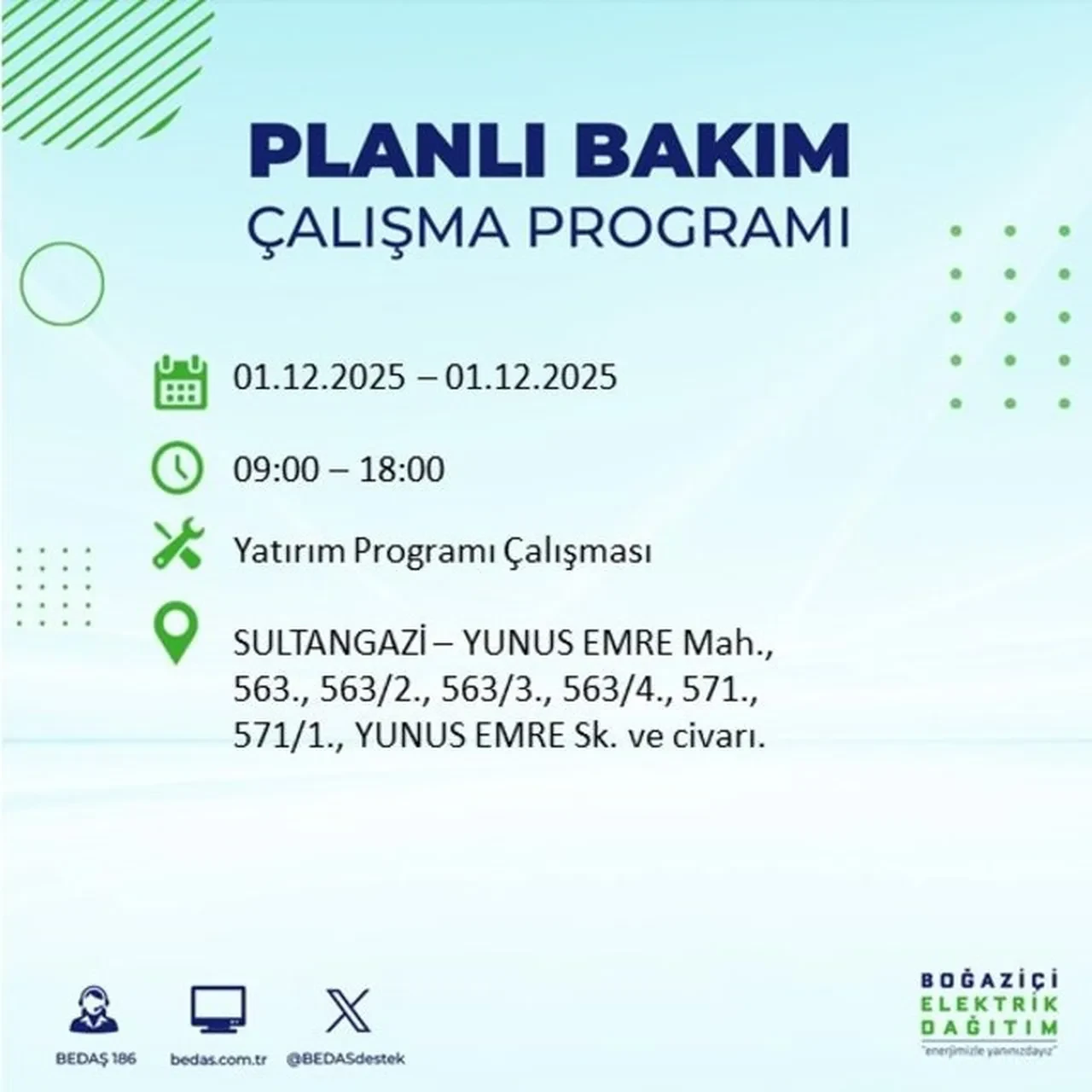 1 Aralık 2025 İstanbul planlı elektrik kesintileri 