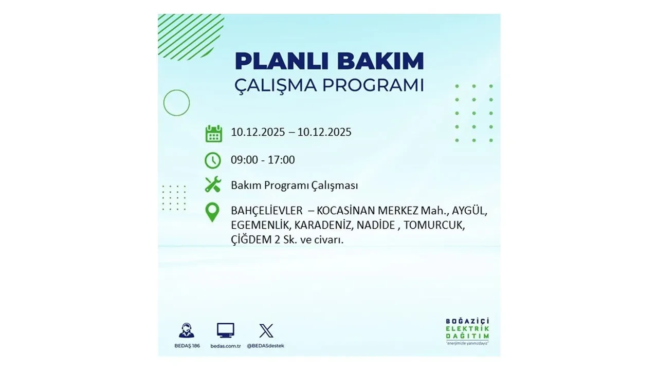 BEDAŞ İstanbulluları uyardı! 10 Aralık’ta 23 ilçede elektrik kesintisi yaşanacak: İşte elektriklerin geleceği saatler