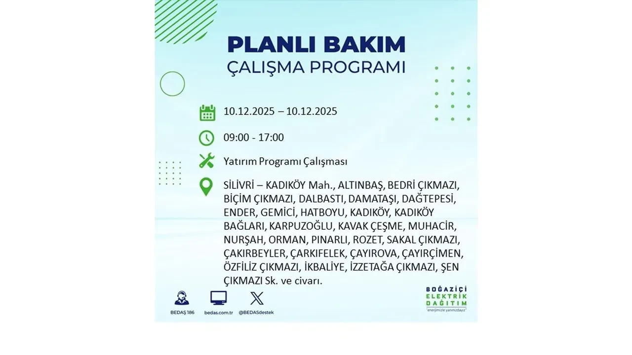 BEDAŞ İstanbulluları uyardı! 10 Aralık’ta 23 ilçede elektrik kesintisi yaşanacak: İşte elektriklerin geleceği saatler