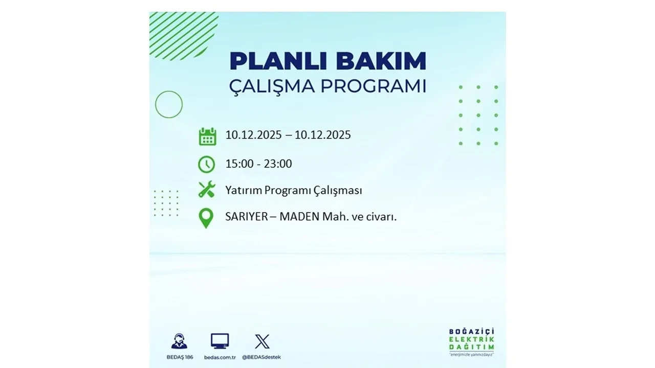 BEDAŞ İstanbulluları uyardı! 10 Aralık’ta 23 ilçede elektrik kesintisi yaşanacak: İşte elektriklerin geleceği saatler