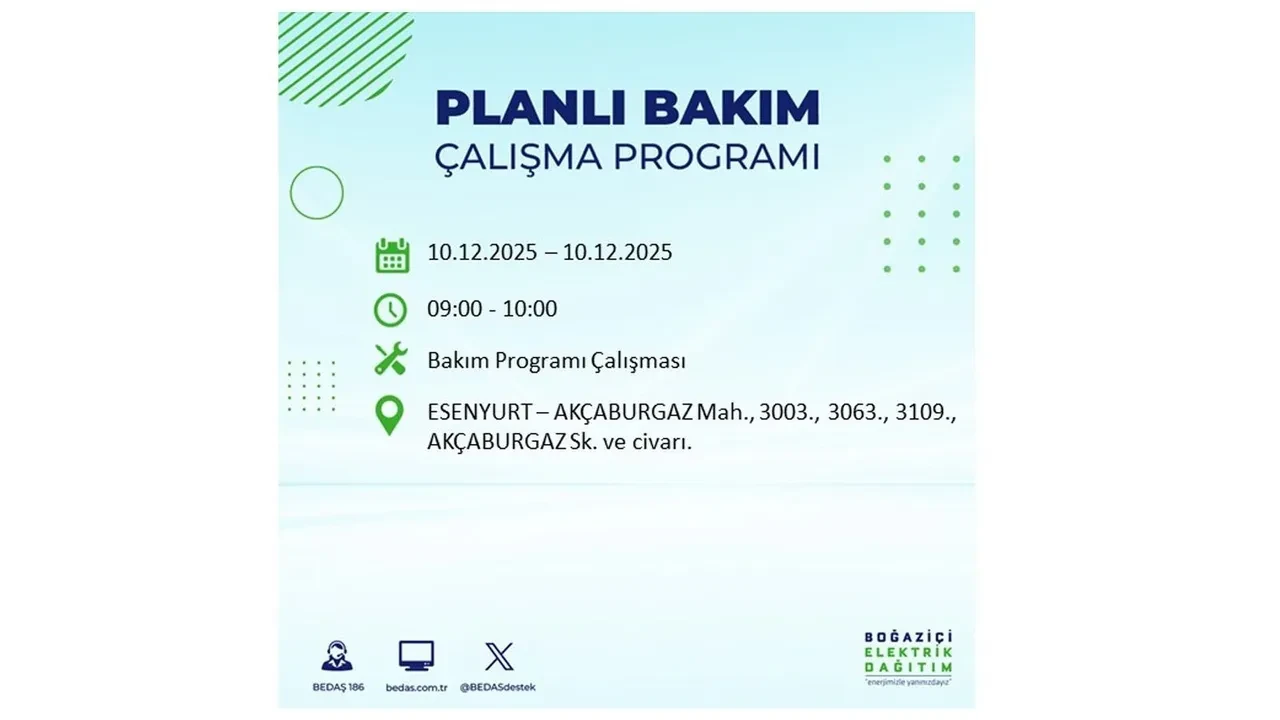 BEDAŞ İstanbulluları uyardı! 10 Aralık’ta 23 ilçede elektrik kesintisi yaşanacak: İşte elektriklerin geleceği saatler