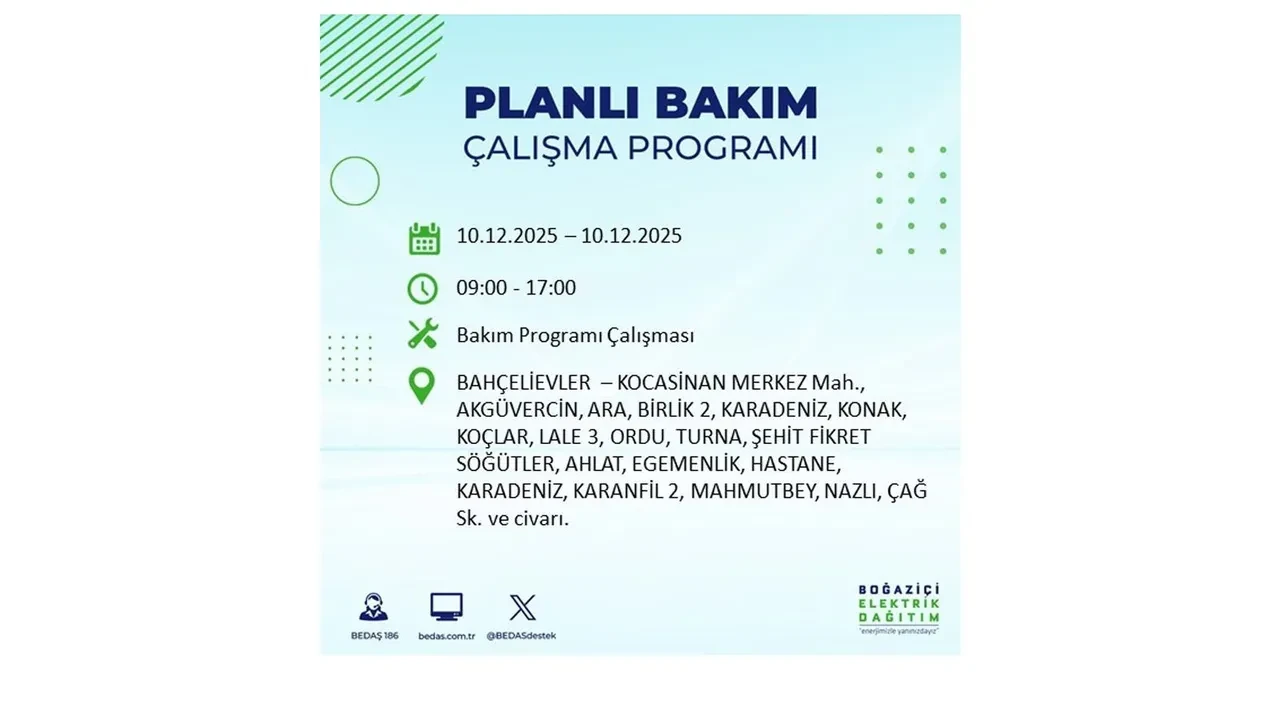 BEDAŞ İstanbulluları uyardı! 10 Aralık’ta 23 ilçede elektrik kesintisi yaşanacak: İşte elektriklerin geleceği saatler