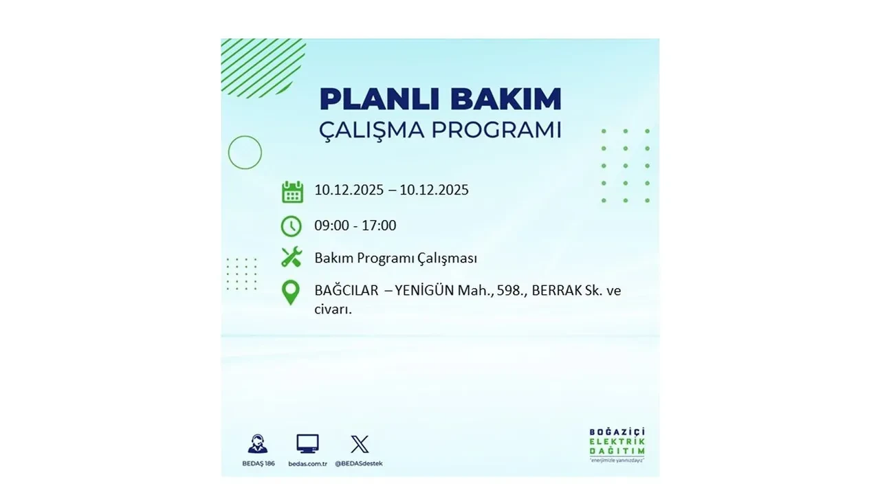 BEDAŞ İstanbulluları uyardı! 10 Aralık’ta 23 ilçede elektrik kesintisi yaşanacak: İşte elektriklerin geleceği saatler