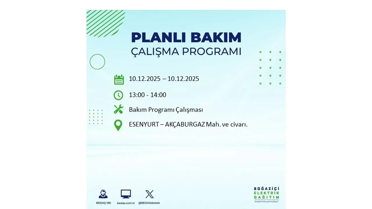 BEDAŞ İstanbulluları uyardı! 10 Aralık’ta 23 ilçede elektrik kesintisi yaşanacak: İşte elektriklerin geleceği saatler