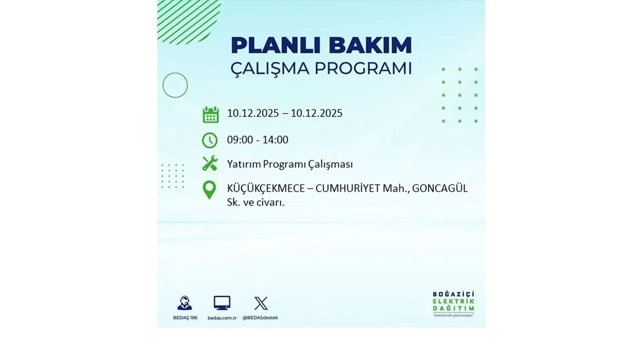 BEDAŞ İstanbulluları uyardı! 10 Aralık’ta 23 ilçede elektrik kesintisi yaşanacak: İşte elektriklerin geleceği saatler