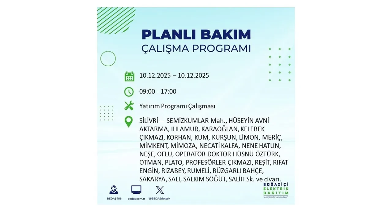BEDAŞ İstanbulluları uyardı! 10 Aralık’ta 23 ilçede elektrik kesintisi yaşanacak: İşte elektriklerin geleceği saatler