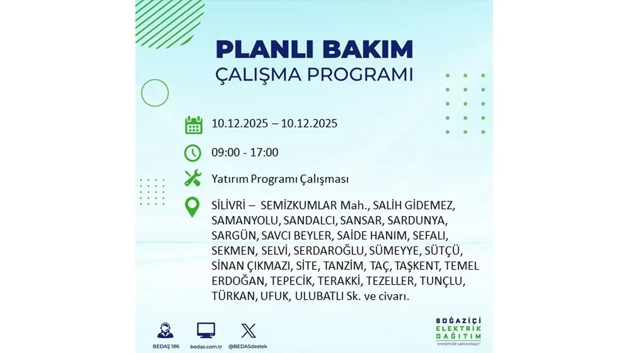 BEDAŞ İstanbulluları uyardı! 10 Aralık’ta 23 ilçede elektrik kesintisi yaşanacak: İşte elektriklerin geleceği saatler