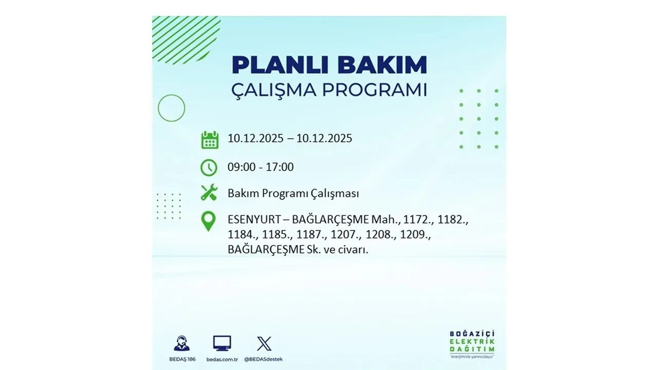 BEDAŞ İstanbulluları uyardı! 10 Aralık’ta 23 ilçede elektrik kesintisi yaşanacak: İşte elektriklerin geleceği saatler