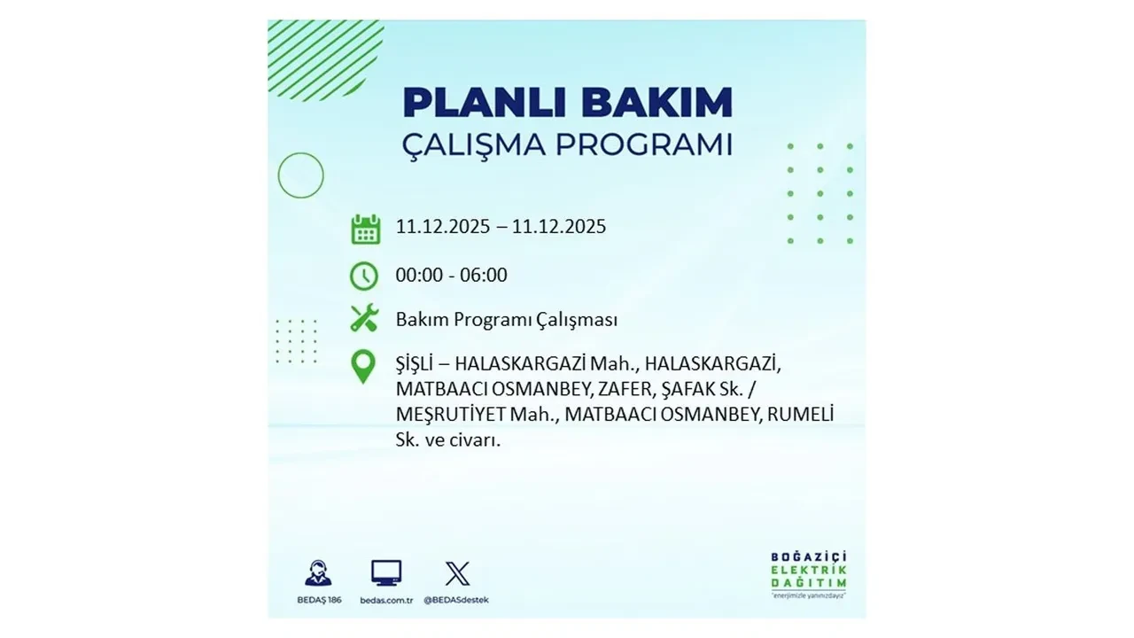 İstanbul’da 11 Aralık’a dikkat! BEDAŞ duyurdu: 22 ilçede elektrik kesintisi yaşanacak, akşam saatlerine kadar enerji verilmeyecek