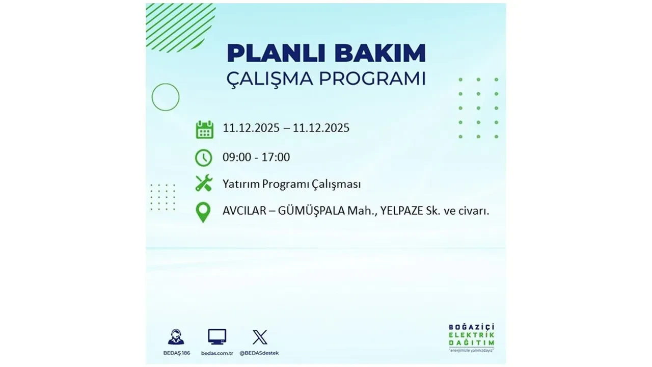 İstanbul’da 11 Aralık’a dikkat! BEDAŞ duyurdu: 22 ilçede elektrik kesintisi yaşanacak, akşam saatlerine kadar enerji verilmeyecek