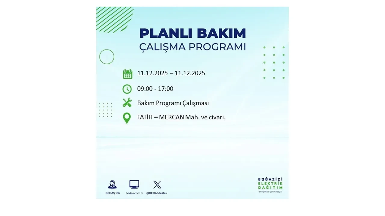 İstanbul’da 11 Aralık’a dikkat! BEDAŞ duyurdu: 22 ilçede elektrik kesintisi yaşanacak, akşam saatlerine kadar enerji verilmeyecek