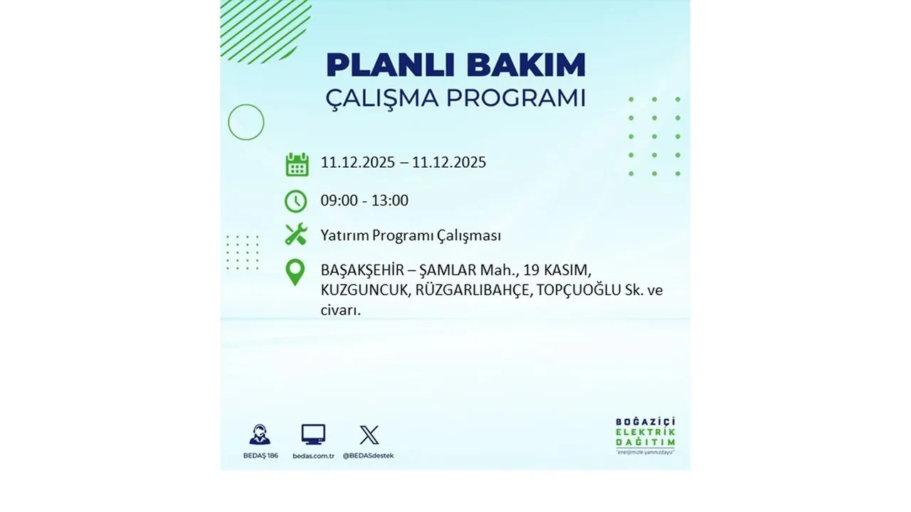 İstanbul’da 11 Aralık’a dikkat! BEDAŞ duyurdu: 22 ilçede elektrik kesintisi yaşanacak, akşam saatlerine kadar enerji verilmeyecek