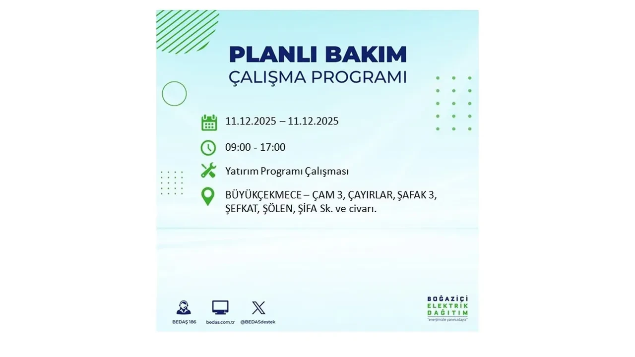 İstanbul’da 11 Aralık’a dikkat! BEDAŞ duyurdu: 22 ilçede elektrik kesintisi yaşanacak, akşam saatlerine kadar enerji verilmeyecek