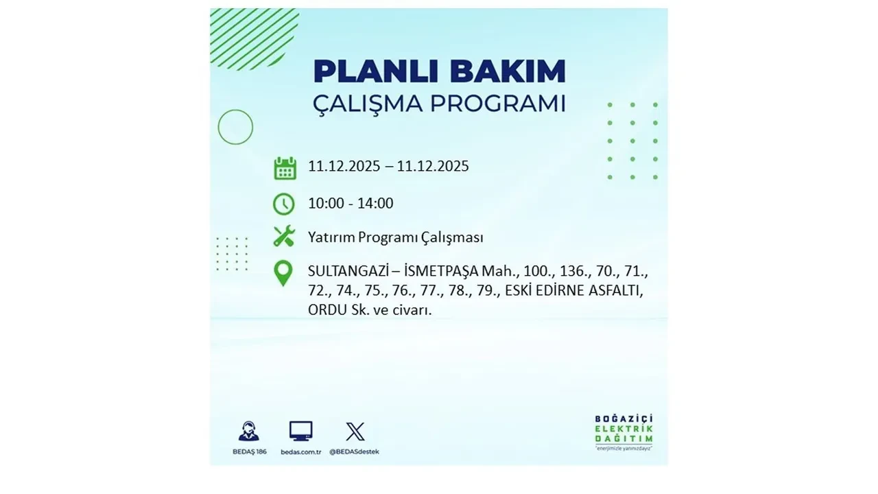 İstanbul’da 11 Aralık’a dikkat! BEDAŞ duyurdu: 22 ilçede elektrik kesintisi yaşanacak, akşam saatlerine kadar enerji verilmeyecek