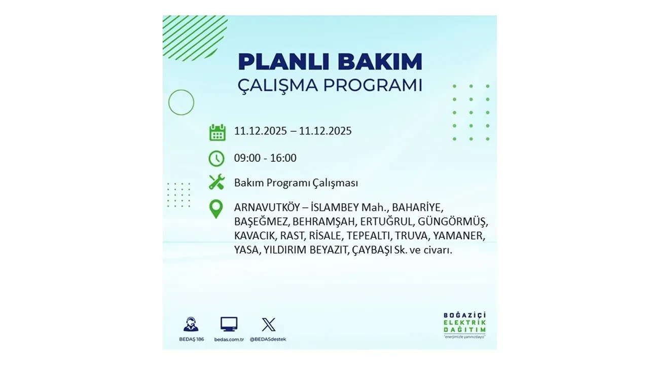 İstanbul’da 11 Aralık’a dikkat! BEDAŞ duyurdu: 22 ilçede elektrik kesintisi yaşanacak, akşam saatlerine kadar enerji verilmeyecek