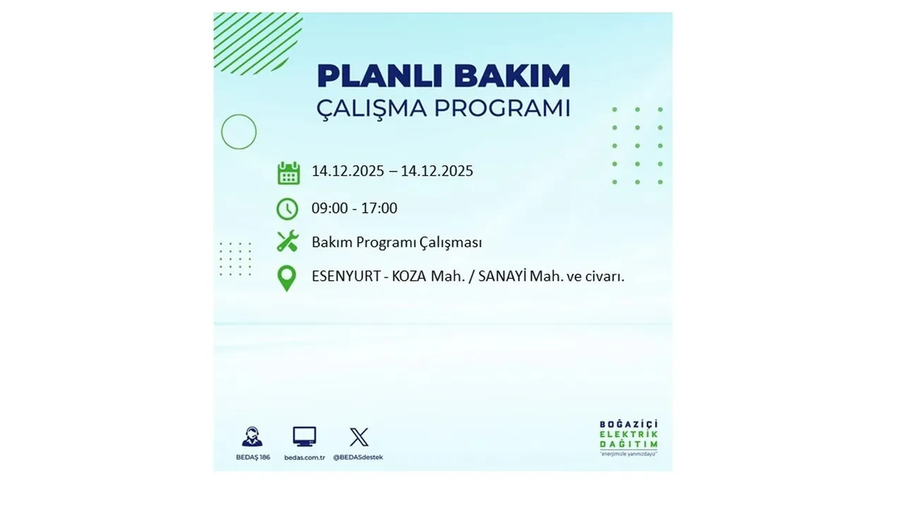 İstanbul’da hafta sonu tatsız geçecek! 8 ilçede elektrikler kesilecek, saatlerce gelmeyecek (14 Aralık İstanbul elektrik kesintileri listesi)