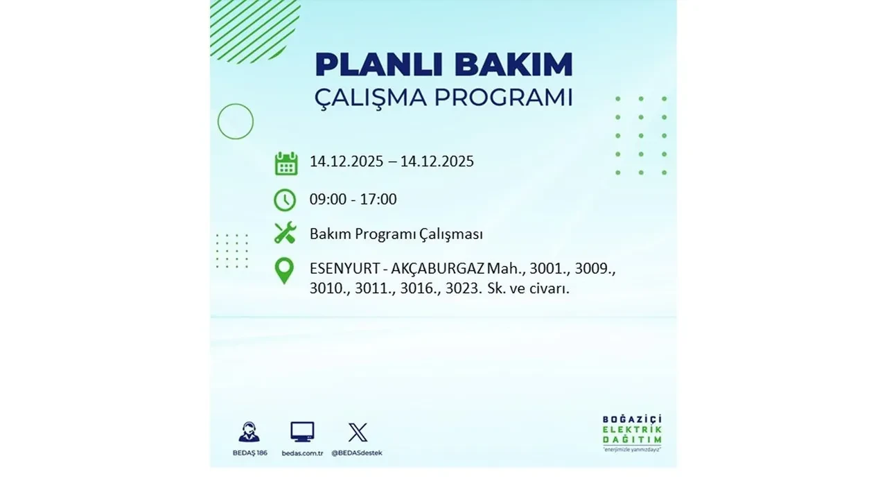 İstanbul’da hafta sonu tatsız geçecek! 8 ilçede elektrikler kesilecek, saatlerce gelmeyecek (14 Aralık İstanbul elektrik kesintileri listesi)