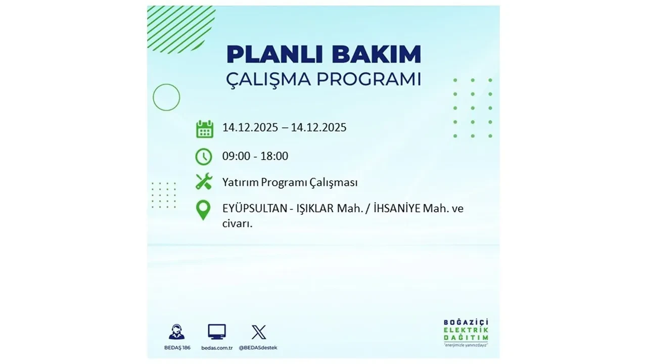 İstanbul’da hafta sonu tatsız geçecek! 8 ilçede elektrikler kesilecek, saatlerce gelmeyecek (14 Aralık İstanbul elektrik kesintileri listesi)