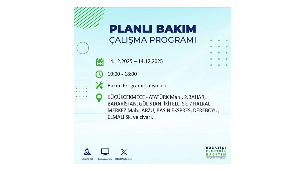 İstanbul’da hafta sonu tatsız geçecek! 8 ilçede elektrikler kesilecek, saatlerce gelmeyecek (14 Aralık İstanbul elektrik kesintileri listesi)