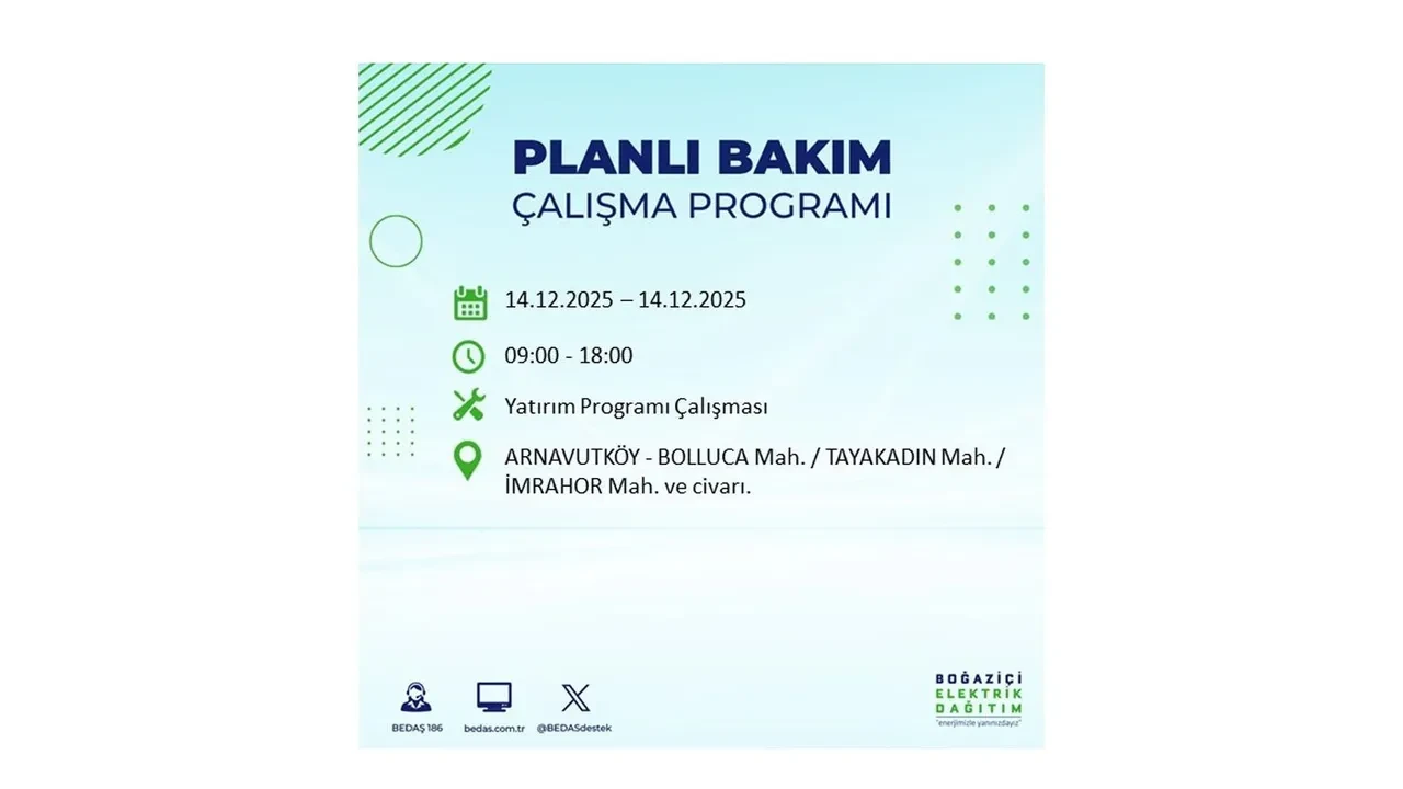 İstanbul’da hafta sonu tatsız geçecek! 8 ilçede elektrikler kesilecek, saatlerce gelmeyecek (14 Aralık İstanbul elektrik kesintileri listesi)