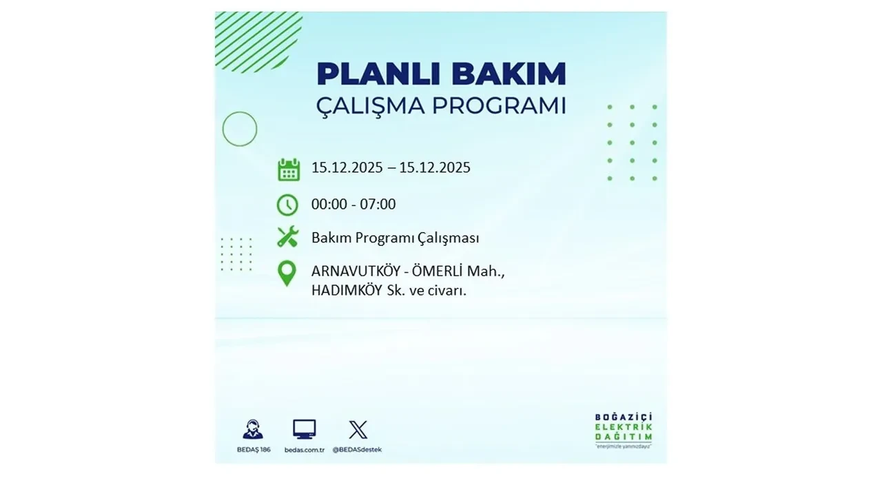 İstanbullular uyarıldı! 15 Aralık Pazartesi günü 19 ilçede elektrik kesintisi yaşanacak: Bazı bölgelerde akşama kadar elektrikler gelmeyecek