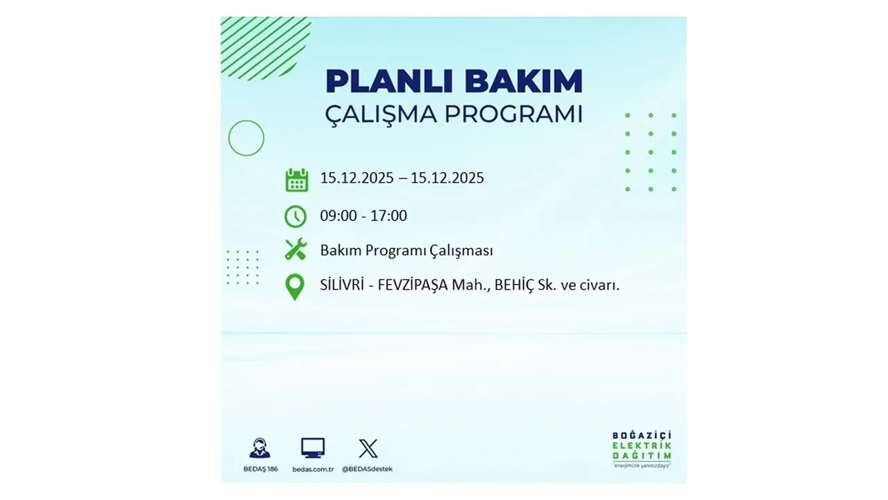 İstanbullular uyarıldı! 15 Aralık Pazartesi günü 19 ilçede elektrik kesintisi yaşanacak: Bazı bölgelerde akşama kadar elektrikler gelmeyecek