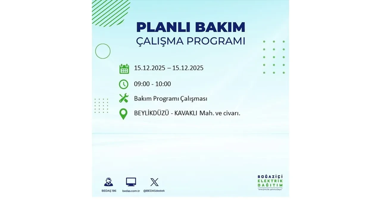 İstanbullular uyarıldı! 15 Aralık Pazartesi günü 19 ilçede elektrik kesintisi yaşanacak: Bazı bölgelerde akşama kadar elektrikler gelmeyecek