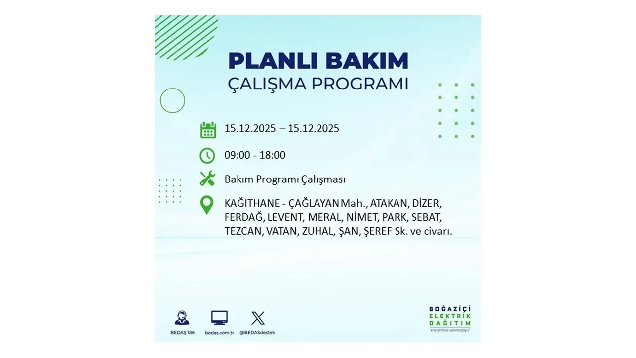 İstanbullular uyarıldı! 15 Aralık Pazartesi günü 19 ilçede elektrik kesintisi yaşanacak: Bazı bölgelerde akşama kadar elektrikler gelmeyecek