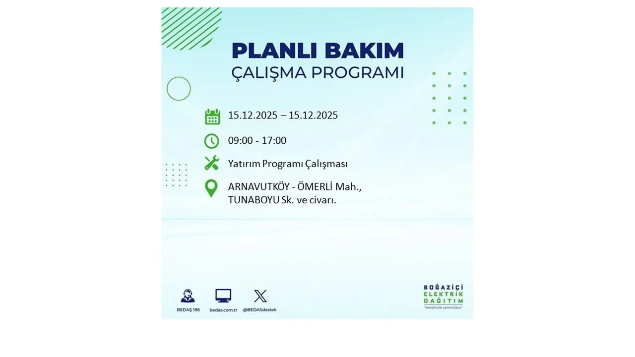 İstanbullular uyarıldı! 15 Aralık Pazartesi günü 19 ilçede elektrik kesintisi yaşanacak: Bazı bölgelerde akşama kadar elektrikler gelmeyecek