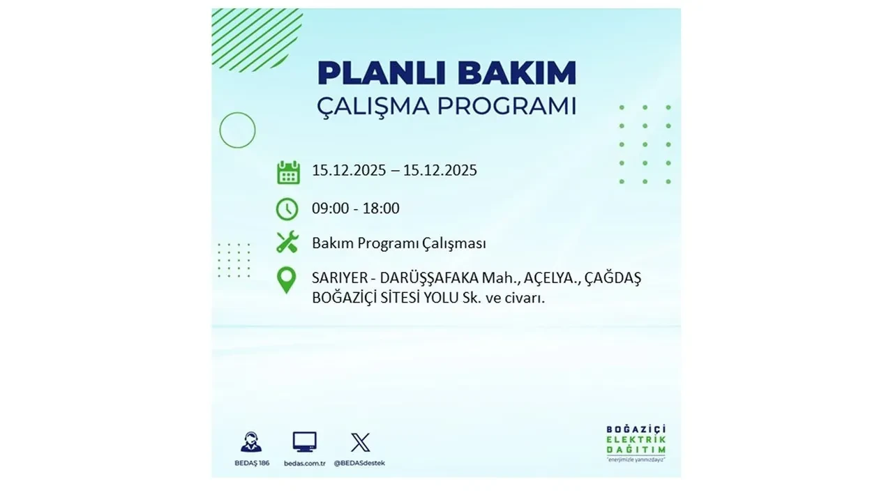 İstanbullular uyarıldı! 15 Aralık Pazartesi günü 19 ilçede elektrik kesintisi yaşanacak: Bazı bölgelerde akşama kadar elektrikler gelmeyecek