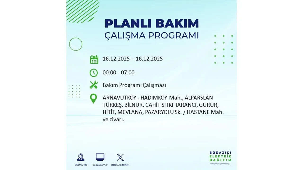 16 Aralık İstanbul elektrik kesintisi listesi yayınlandı! Hazırlıklı olun: Bugün 21 ilçede planlı elektrik kesintisi uygulanacak
