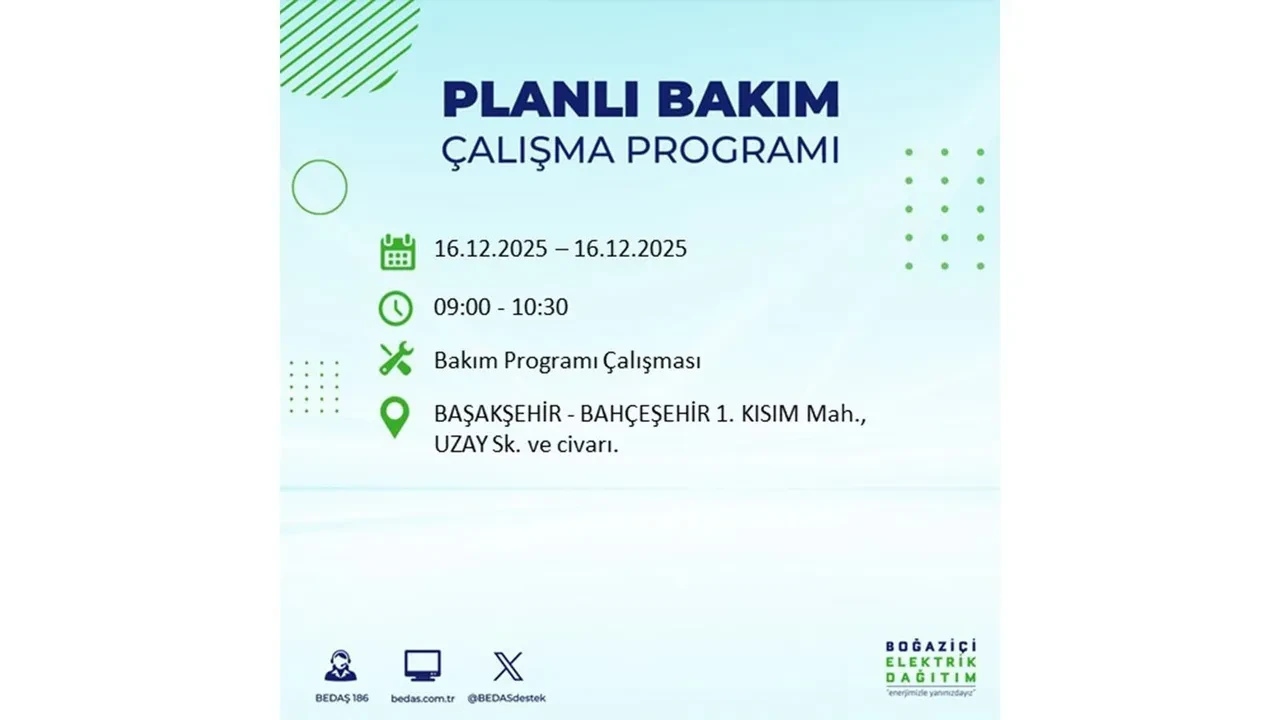 16 Aralık İstanbul elektrik kesintisi listesi yayınlandı! Hazırlıklı olun: Bugün 21 ilçede planlı elektrik kesintisi uygulanacak