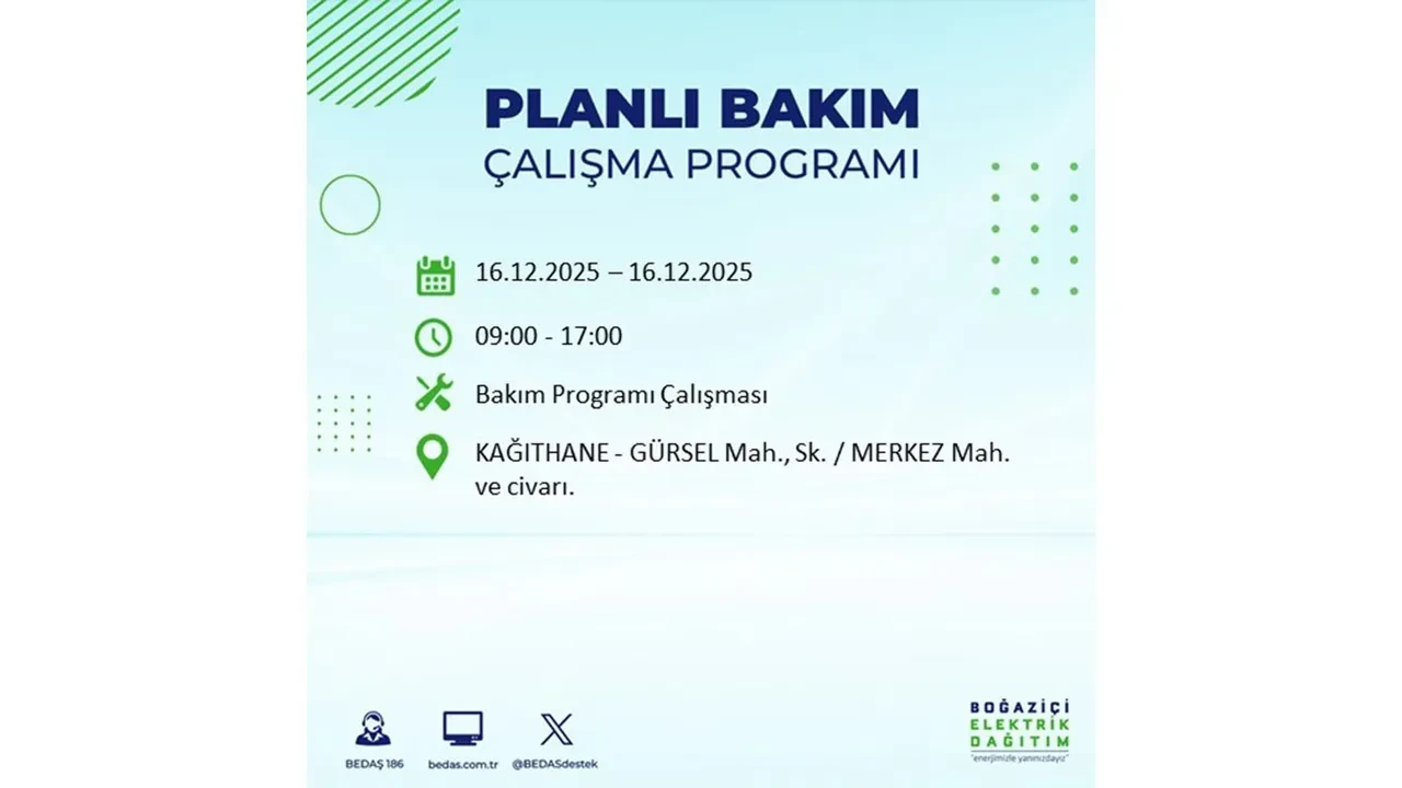 16 Aralık İstanbul elektrik kesintisi listesi yayınlandı! Hazırlıklı olun: Bugün 21 ilçede planlı elektrik kesintisi uygulanacak