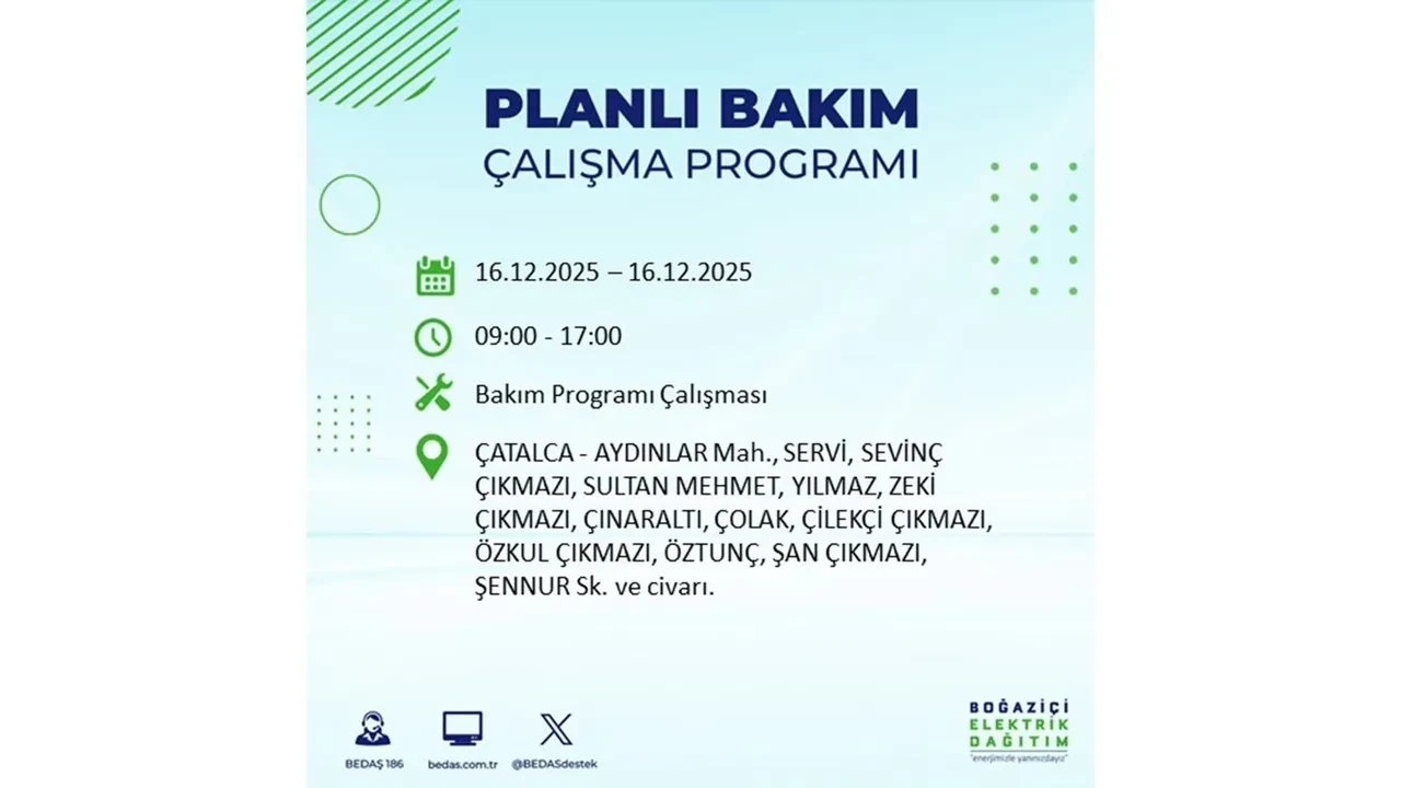 16 Aralık İstanbul elektrik kesintisi listesi yayınlandı! Hazırlıklı olun: Bugün 21 ilçede planlı elektrik kesintisi uygulanacak