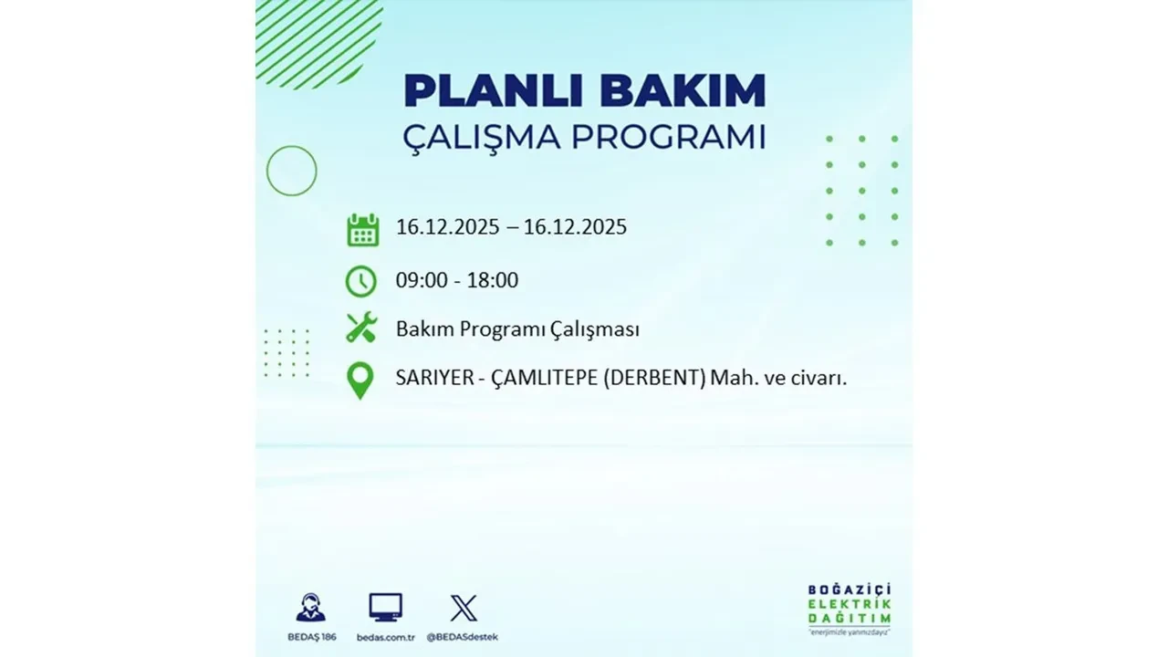 16 Aralık İstanbul elektrik kesintisi listesi yayınlandı! Hazırlıklı olun: Bugün 21 ilçede planlı elektrik kesintisi uygulanacak