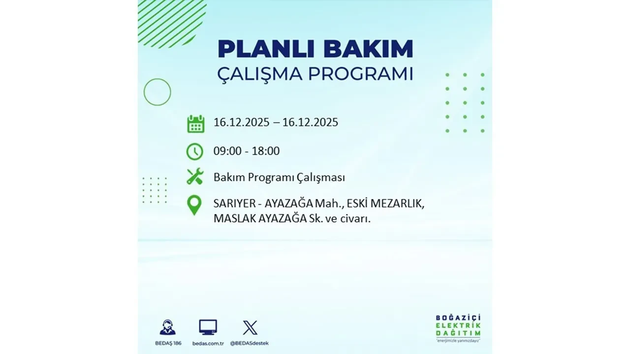 16 Aralık İstanbul elektrik kesintisi listesi yayınlandı! Hazırlıklı olun: Bugün 21 ilçede planlı elektrik kesintisi uygulanacak