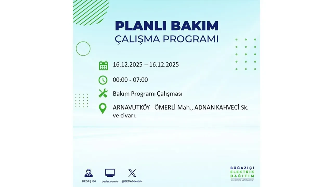 16 Aralık İstanbul elektrik kesintisi listesi yayınlandı! Hazırlıklı olun: Bugün 21 ilçede planlı elektrik kesintisi uygulanacak