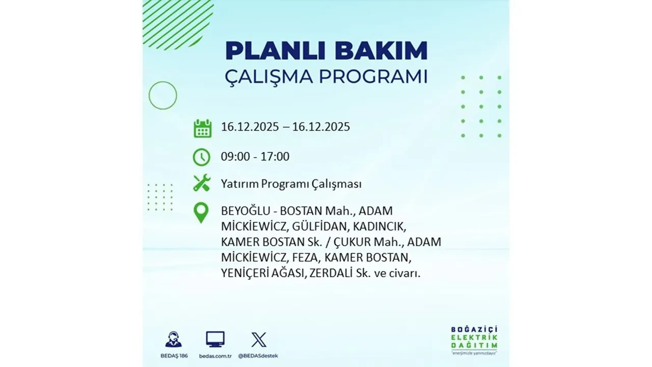 16 Aralık İstanbul elektrik kesintisi listesi yayınlandı! Hazırlıklı olun: Bugün 21 ilçede planlı elektrik kesintisi uygulanacak