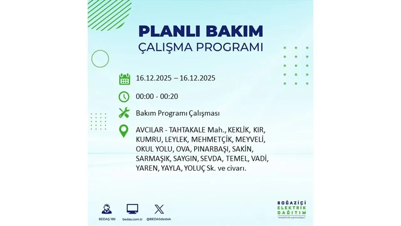 16 Aralık İstanbul elektrik kesintisi listesi yayınlandı! Hazırlıklı olun: Bugün 21 ilçede planlı elektrik kesintisi uygulanacak
