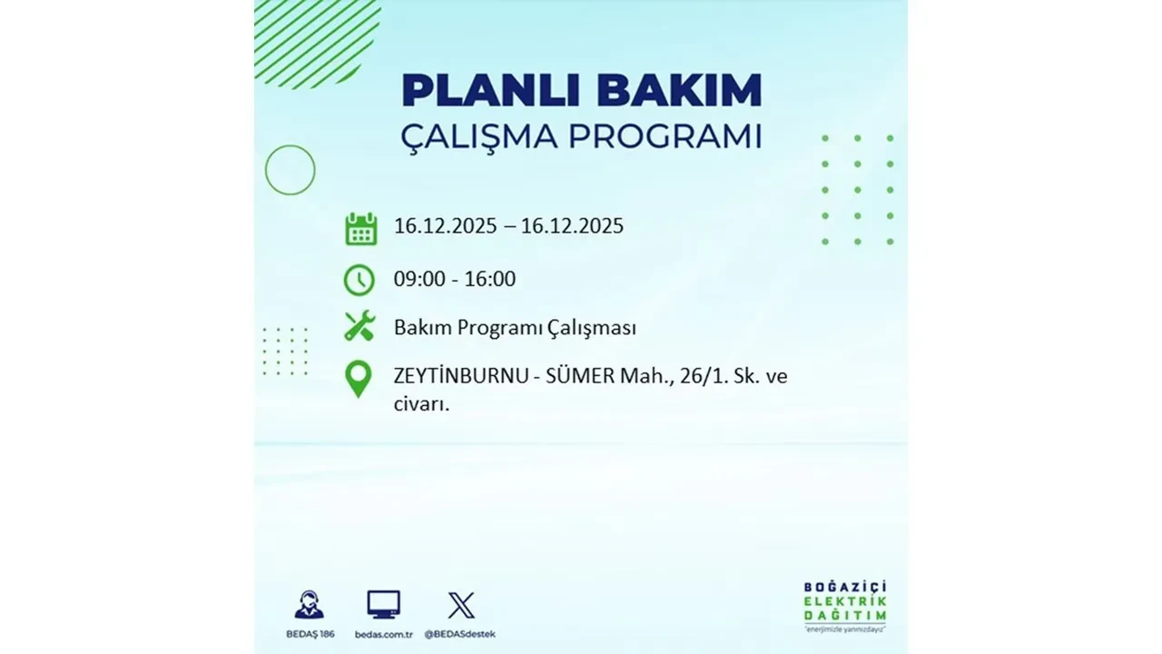 16 Aralık İstanbul elektrik kesintisi listesi yayınlandı! Hazırlıklı olun: Bugün 21 ilçede planlı elektrik kesintisi uygulanacak