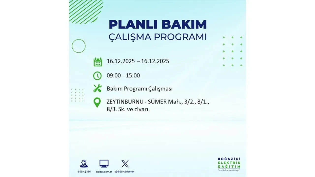 16 Aralık İstanbul elektrik kesintisi listesi yayınlandı! Hazırlıklı olun: Bugün 21 ilçede planlı elektrik kesintisi uygulanacak