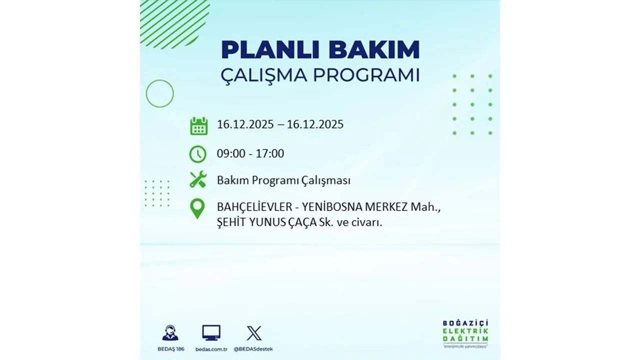 16 Aralık İstanbul elektrik kesintisi listesi yayınlandı! Hazırlıklı olun: Bugün 21 ilçede planlı elektrik kesintisi uygulanacak