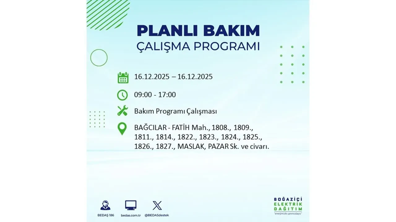 16 Aralık İstanbul elektrik kesintisi listesi yayınlandı! Hazırlıklı olun: Bugün 21 ilçede planlı elektrik kesintisi uygulanacak