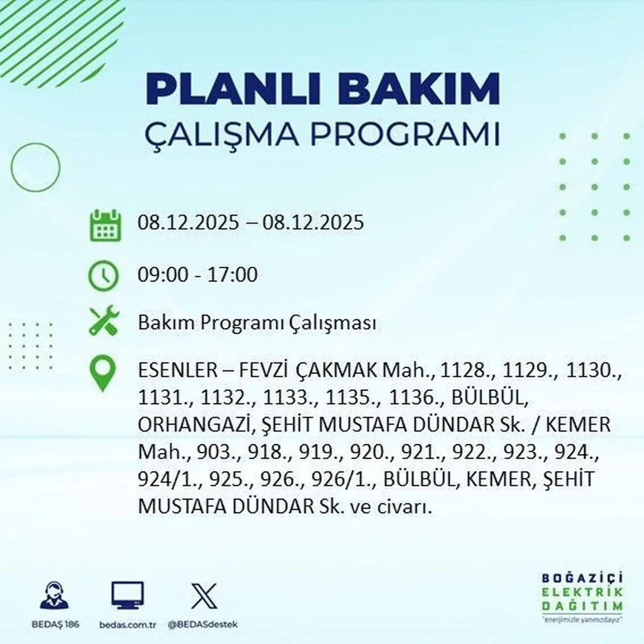 8 aralik istanbul elektrik kesintisi 
