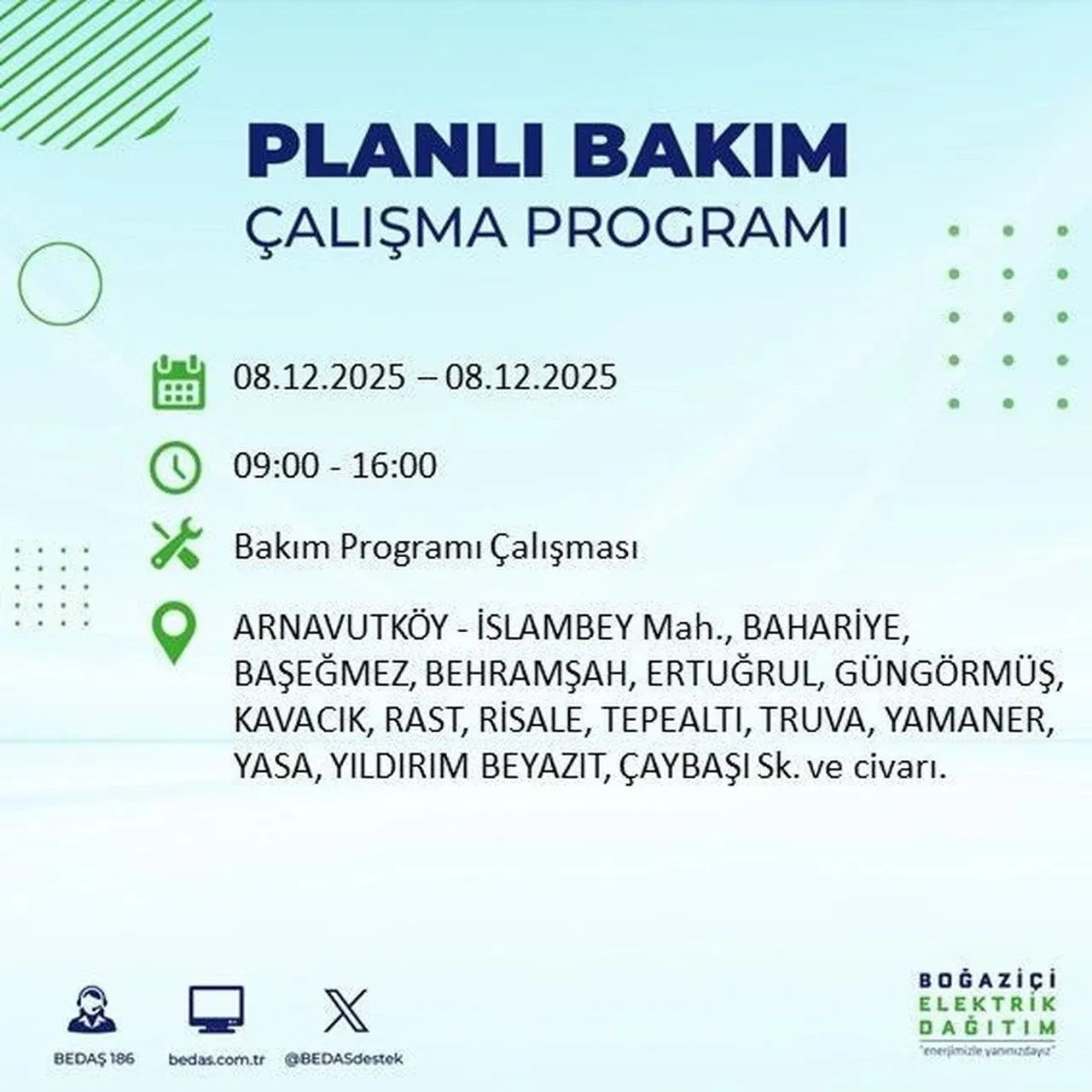 8 aralik istanbul elektrik kesintisi 