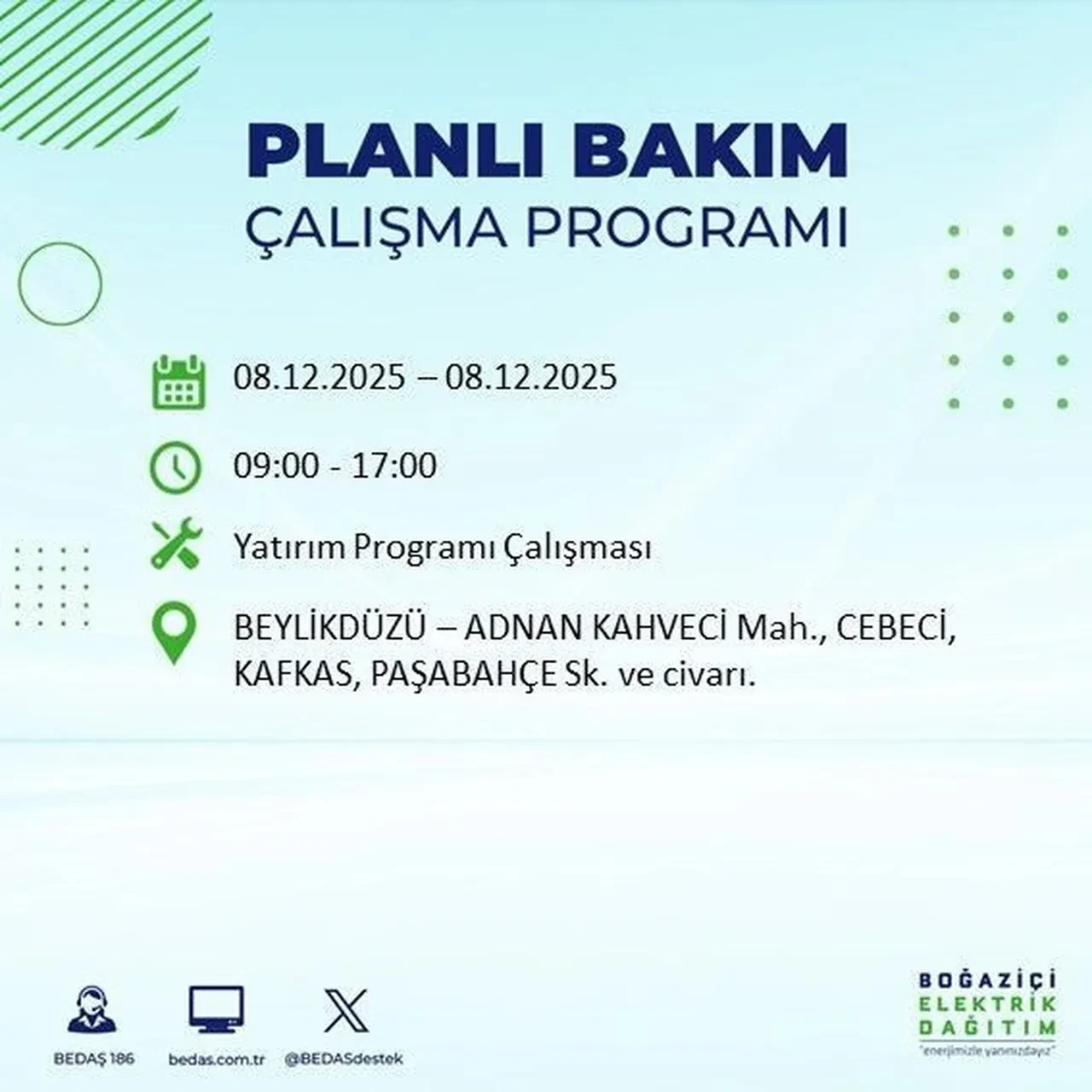 8 aralik istanbul elektrik kesintisi 