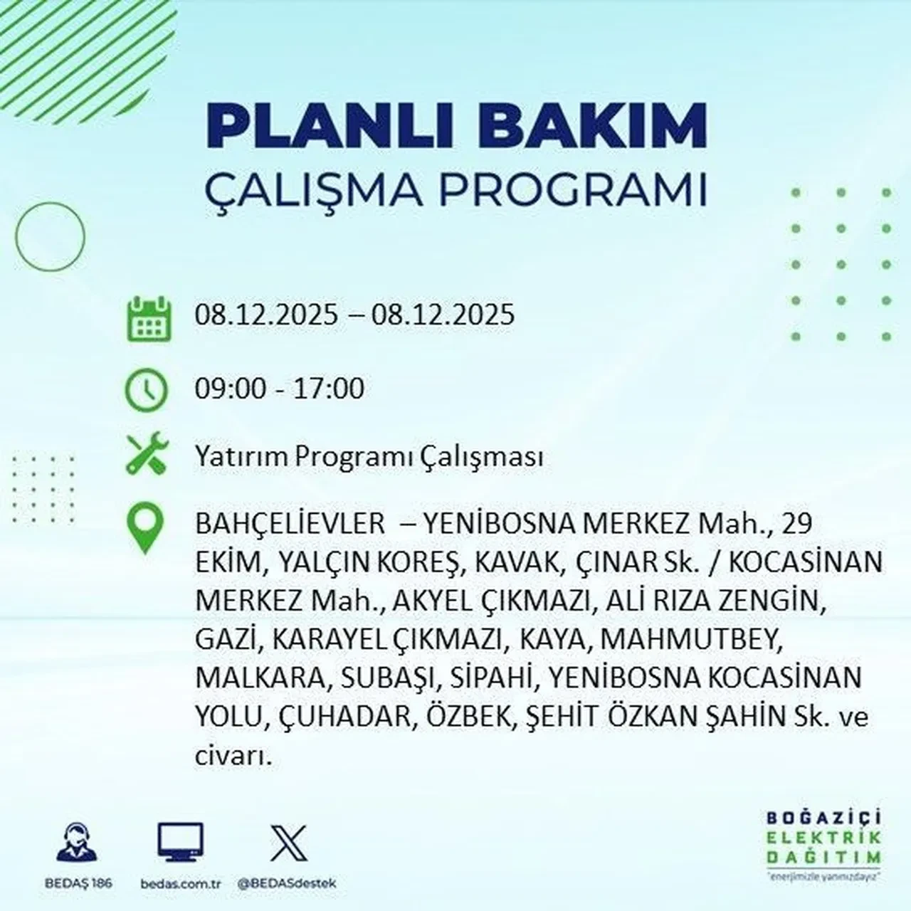 8 aralik istanbul elektrik kesintisi 